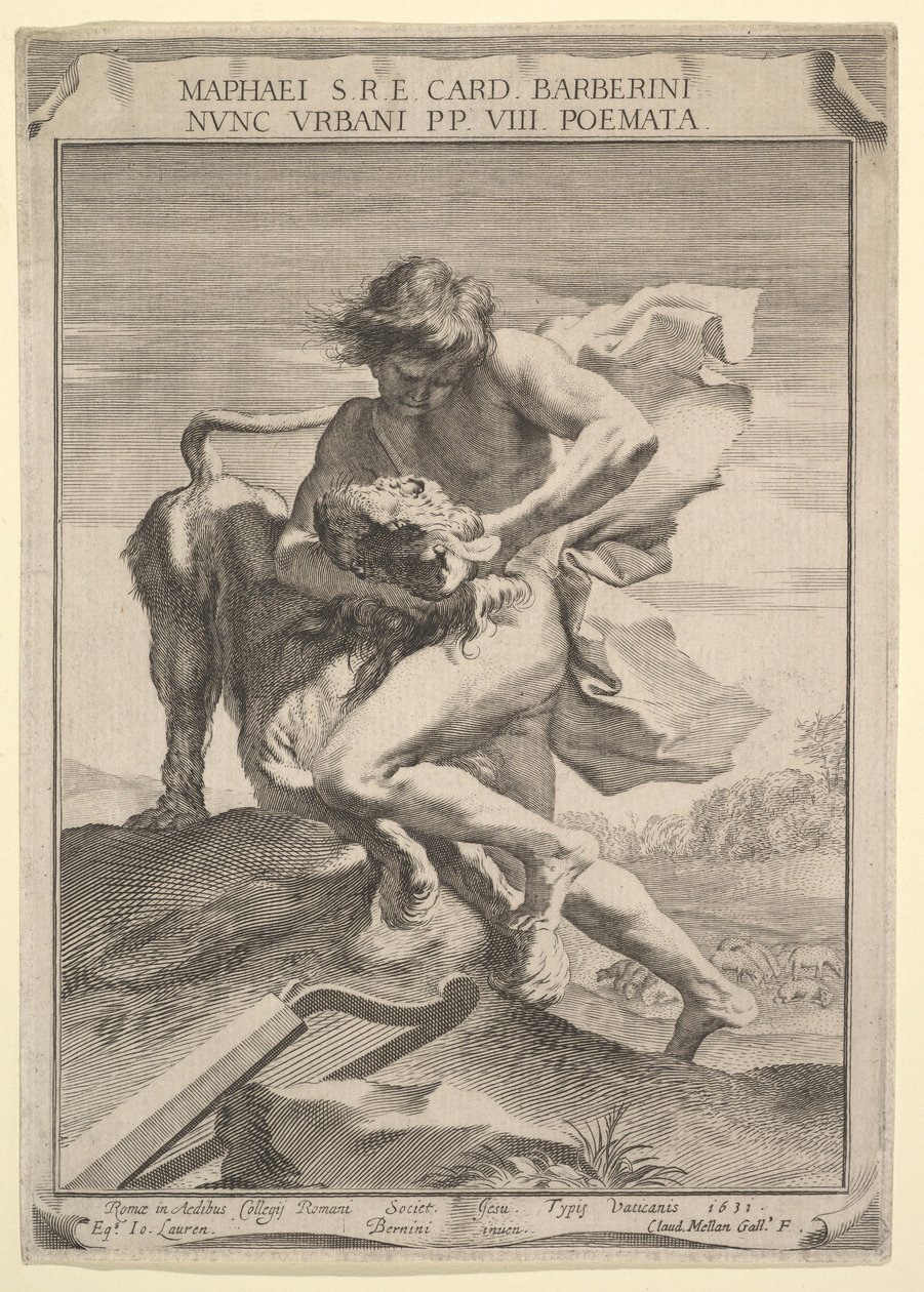 David Strangling the Lion, 1631. af Claude Mellan