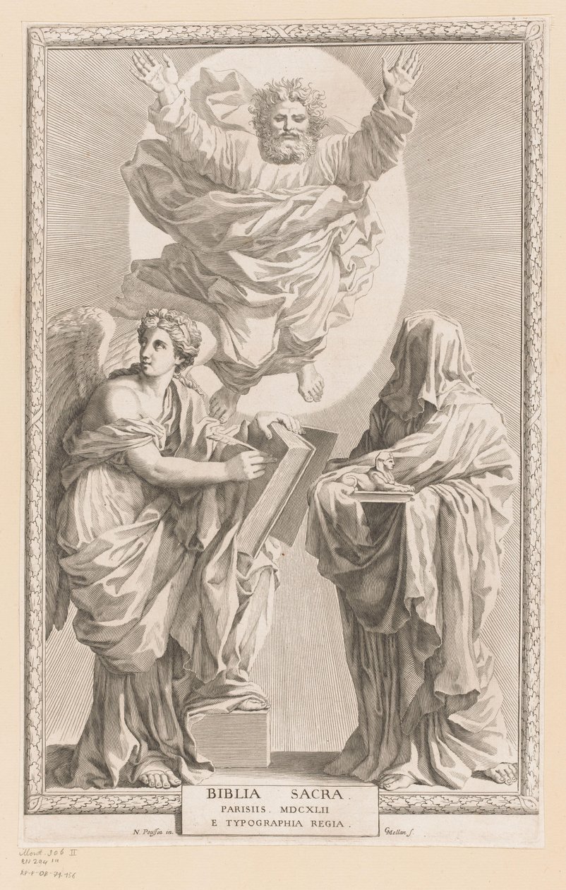 Gud med personificering af historie og profeti Titelside for: Biblia Sacra, 1642 af Claude Mellan