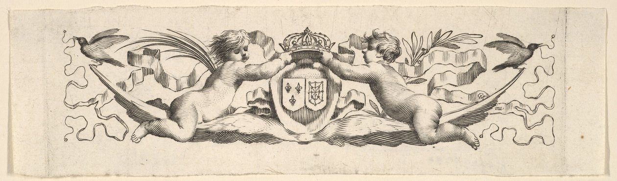 Pandebånd: To spædbørn med armene fra Frankrig og Navarra. af Claude Mellan