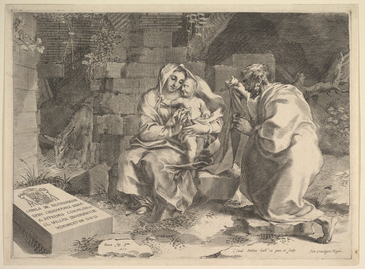 Den hellige familie hviler på flugten til Egypten, 1635. af Claude Mellan