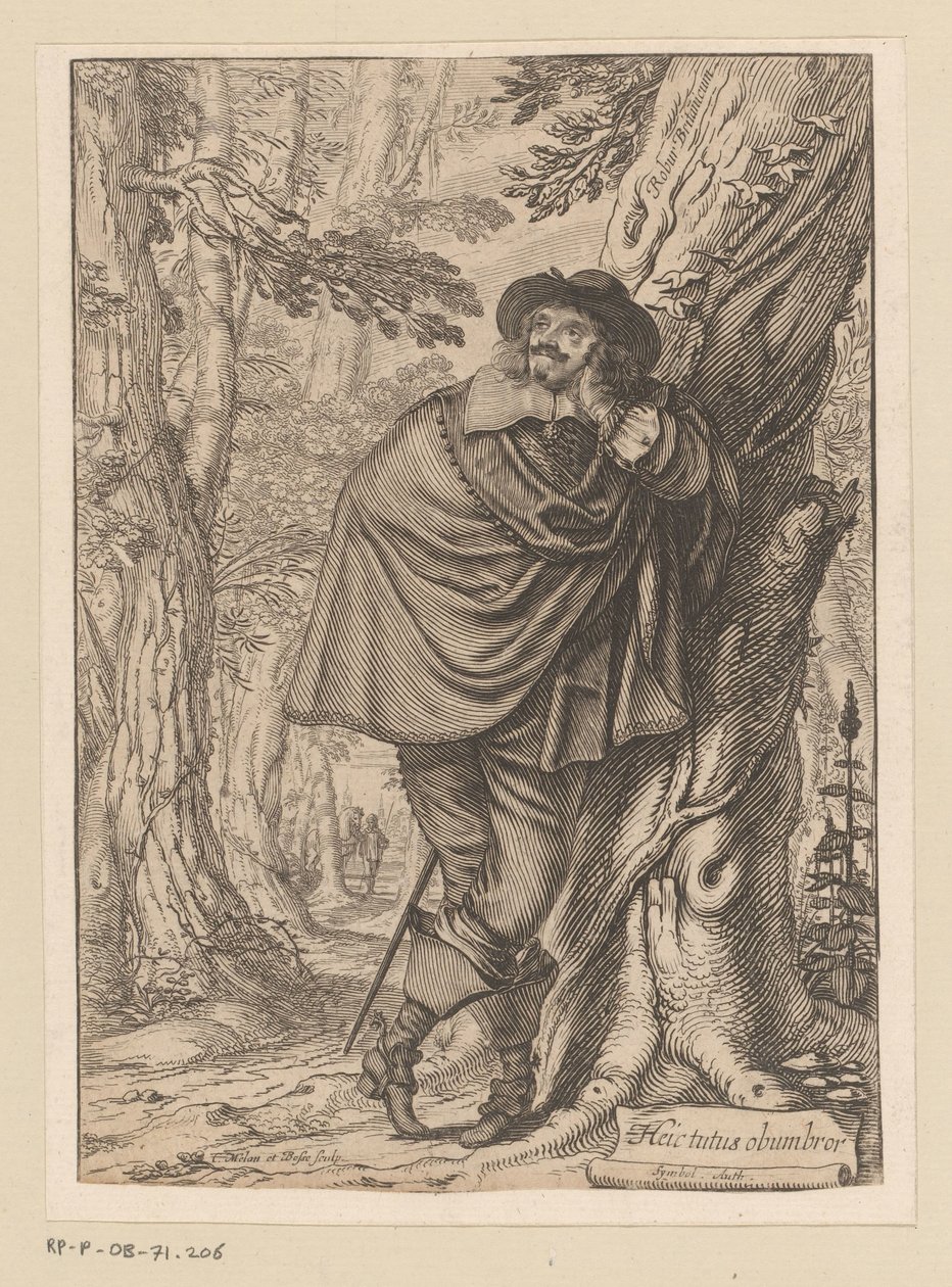 James Howell lænet op ad et træ Titelside for: James Howell, Dendrologie (...), 1641 af Claude Mellan