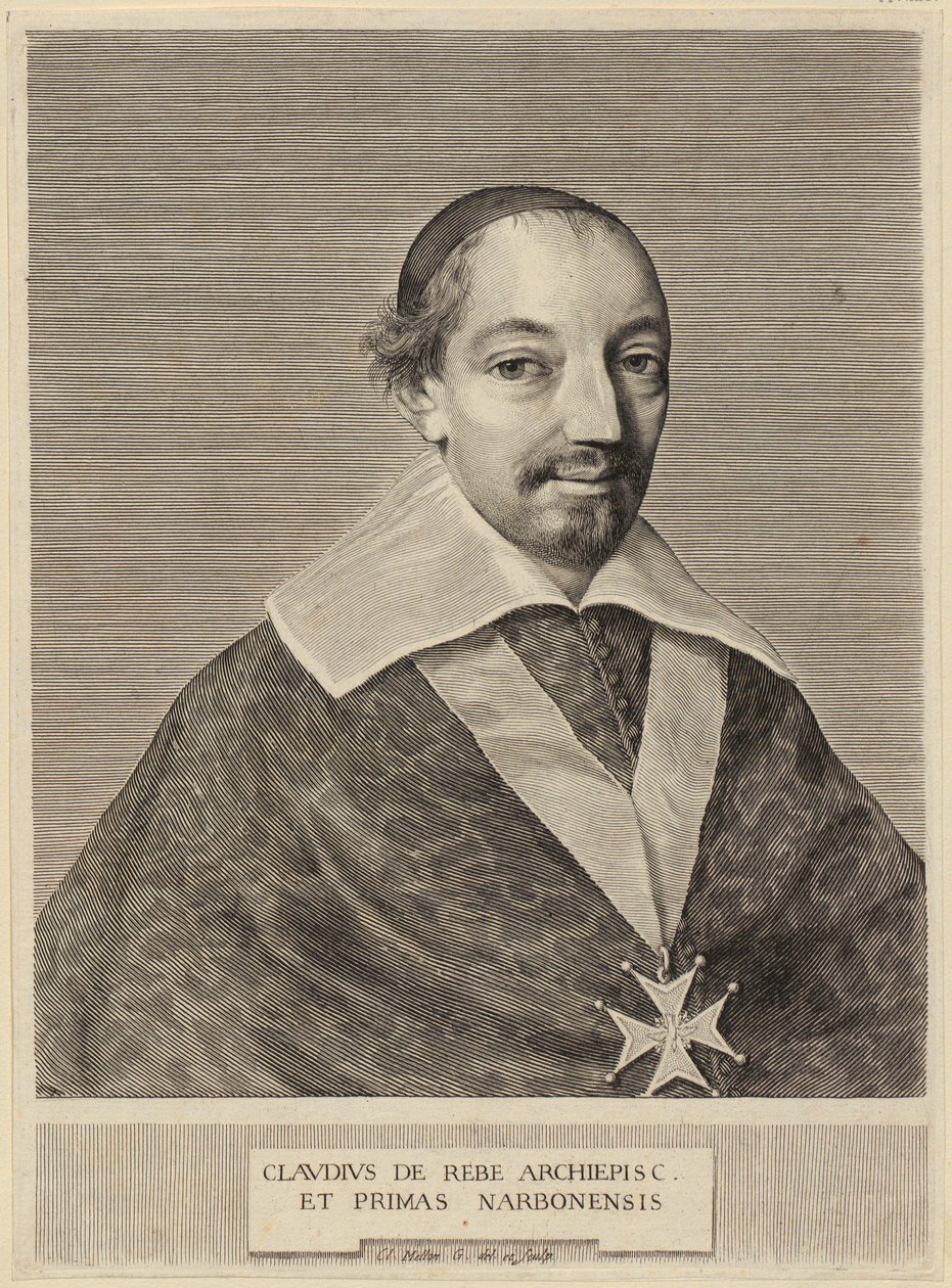Portræt af Claude de Rebé, ærkebiskop af Narbonne af Claude Mellan