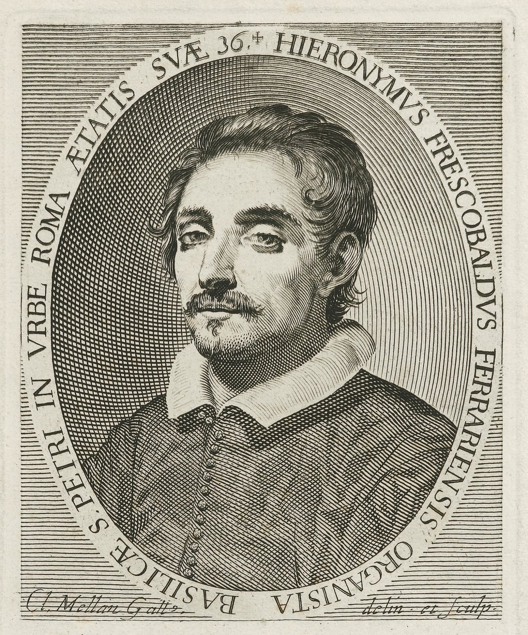 Portræt af komponisten Girolamo Frescobaldi 1583-1643, 1634 af Claude Mellan