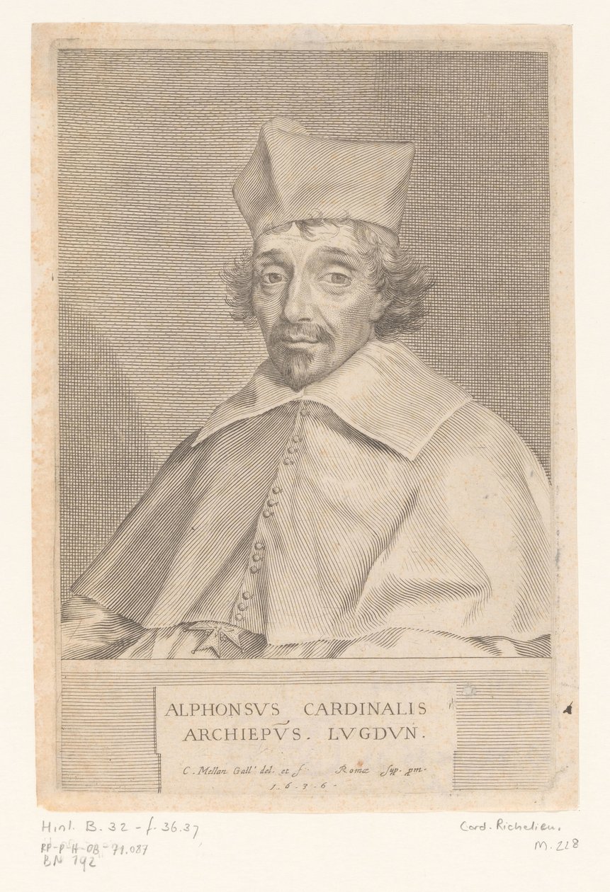 Portræt af Alphonse Louis du Plessis de Richelieu, ærkebiskop af Lyon af Claude Mellan