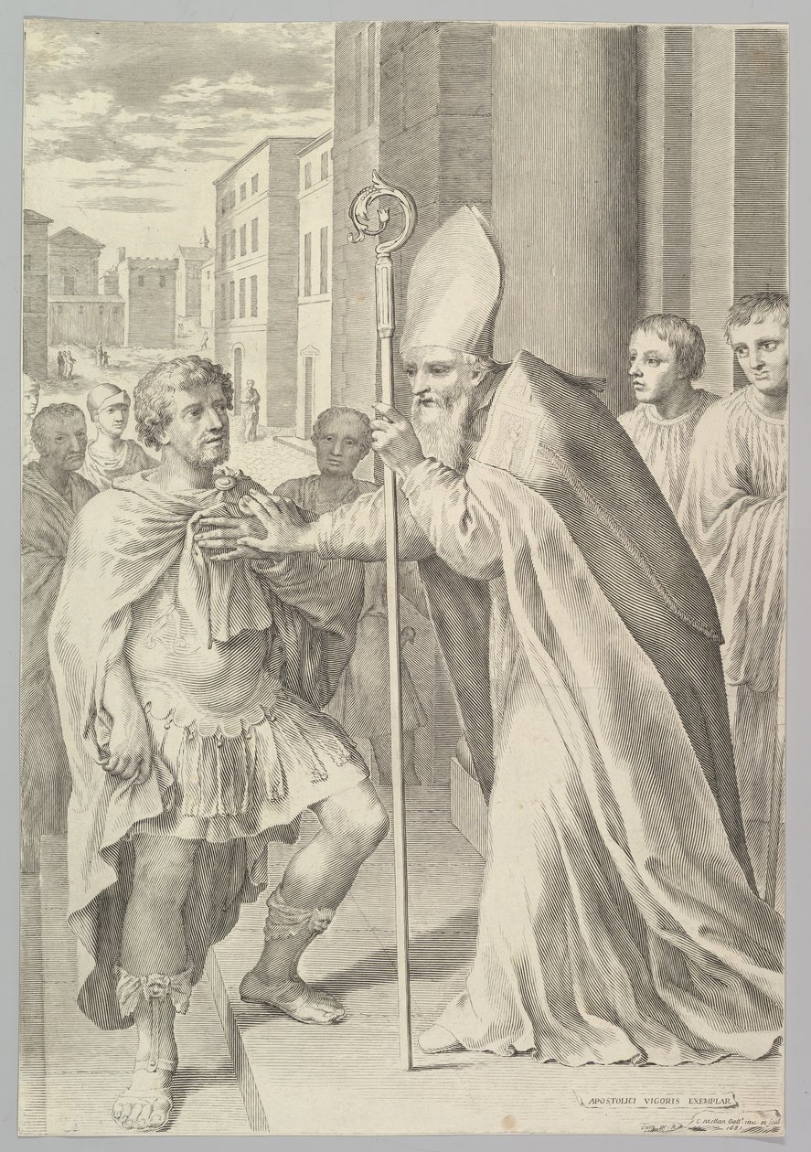 Skt. Ambrosius, ærkebiskop af Milano, vender tilbage til kejser Theodosius, 1681. af Claude Mellan