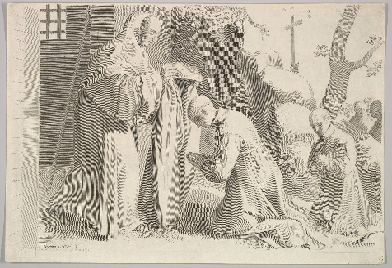 St. Bernard modtager en munkevane. af Claude Mellan
