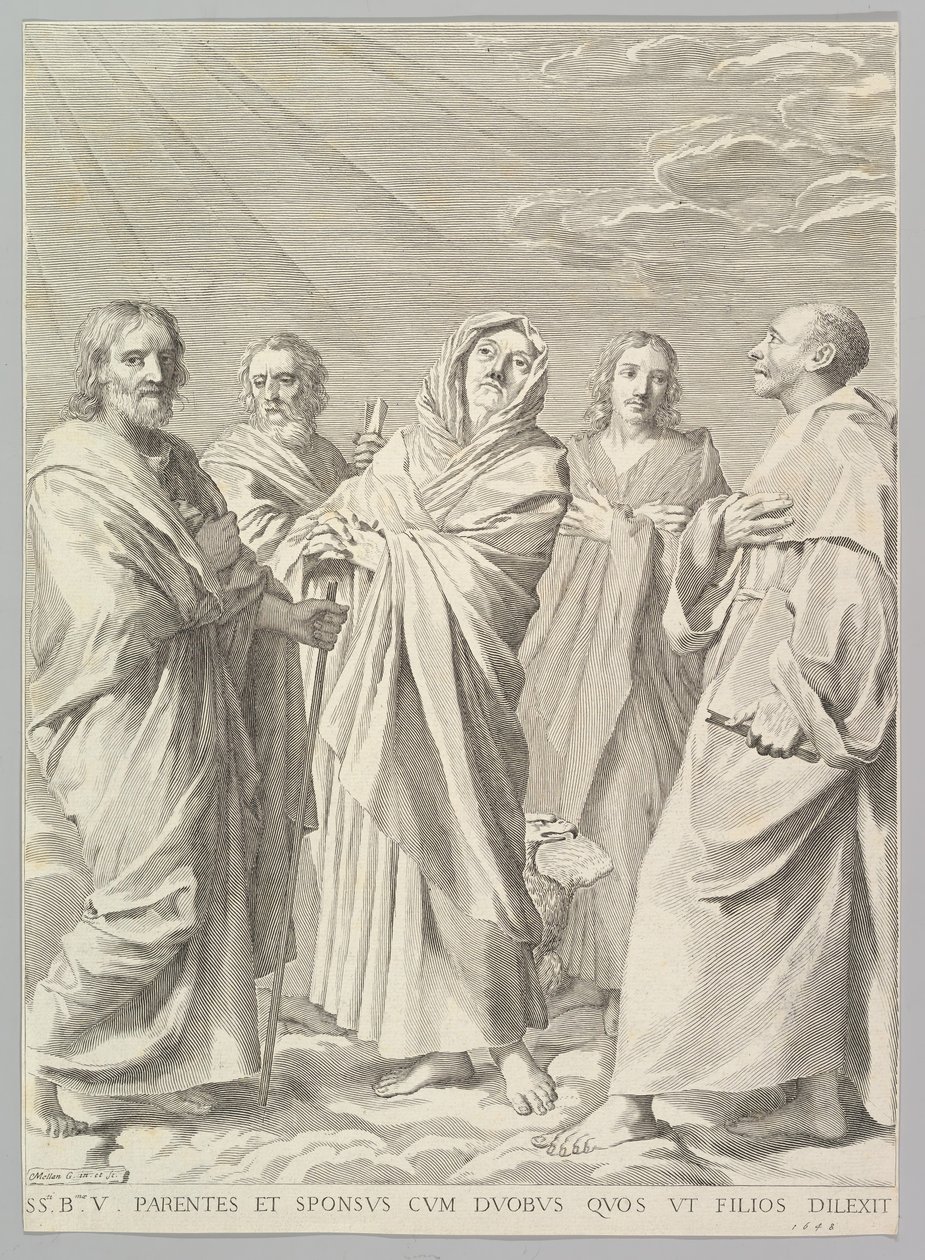 Sts. Anne, Joseph, Joachim, Bernard og John the Evangelist Jomfruslægtskab, 1648. af Claude Mellan