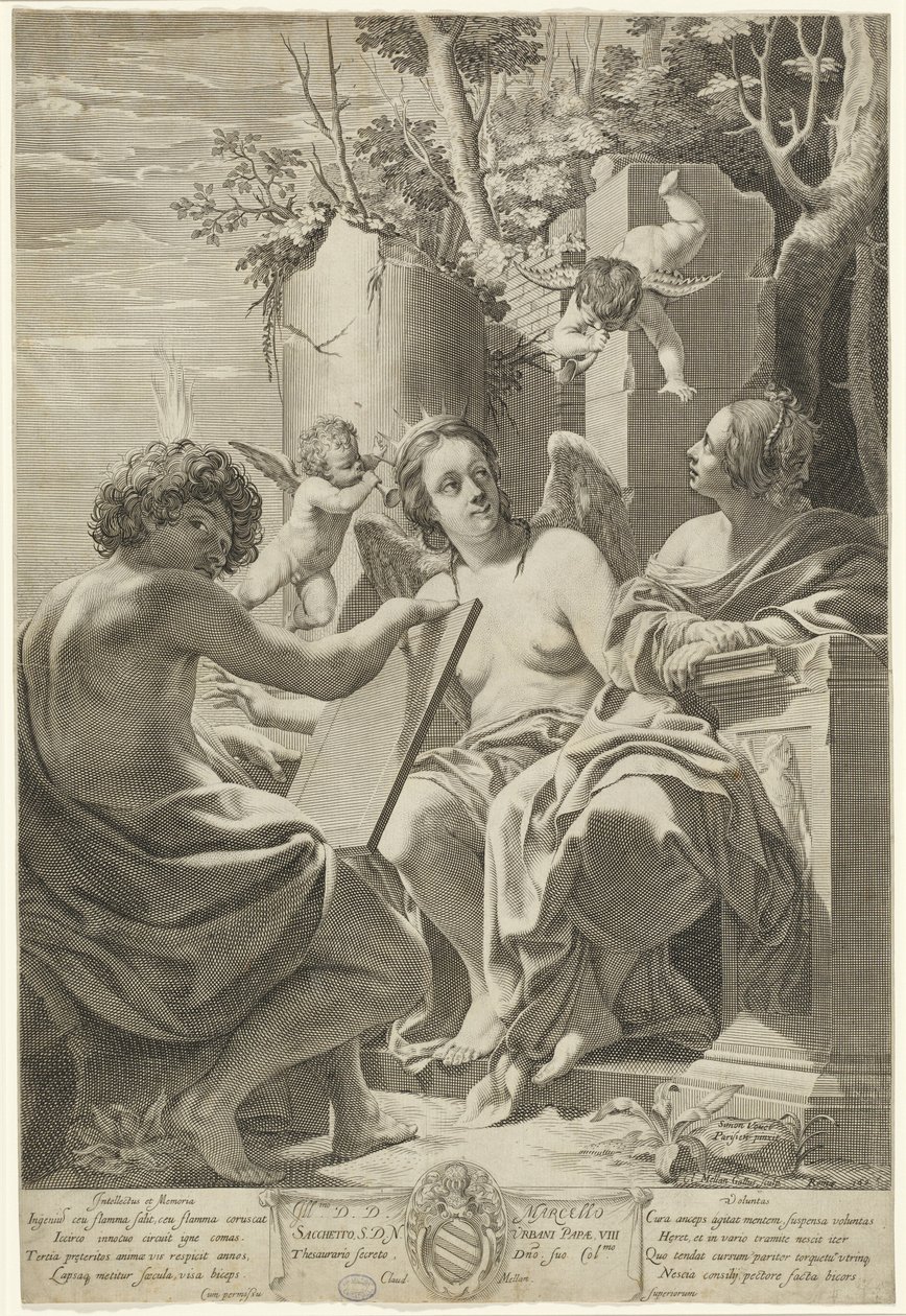 Allegori om intellekt, hukommelse og vilje af Claude Mellan after Simon Vouet