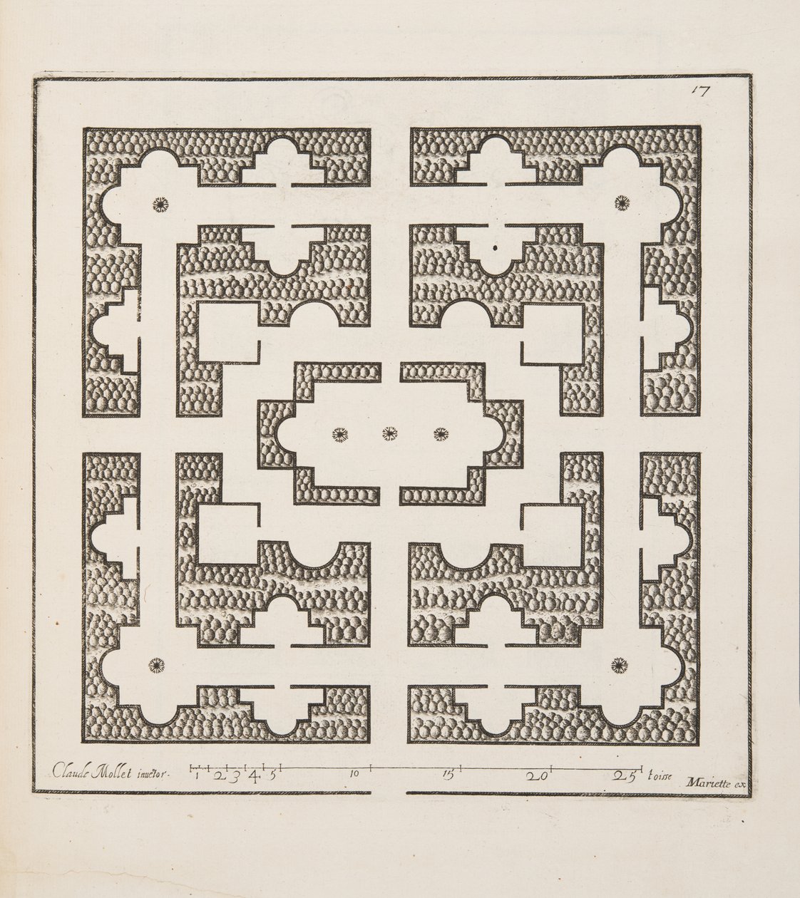 Design for Parterre, fra Theatre des Plans et Jardinages, pub.1652 (gravering) af Claude Mollet