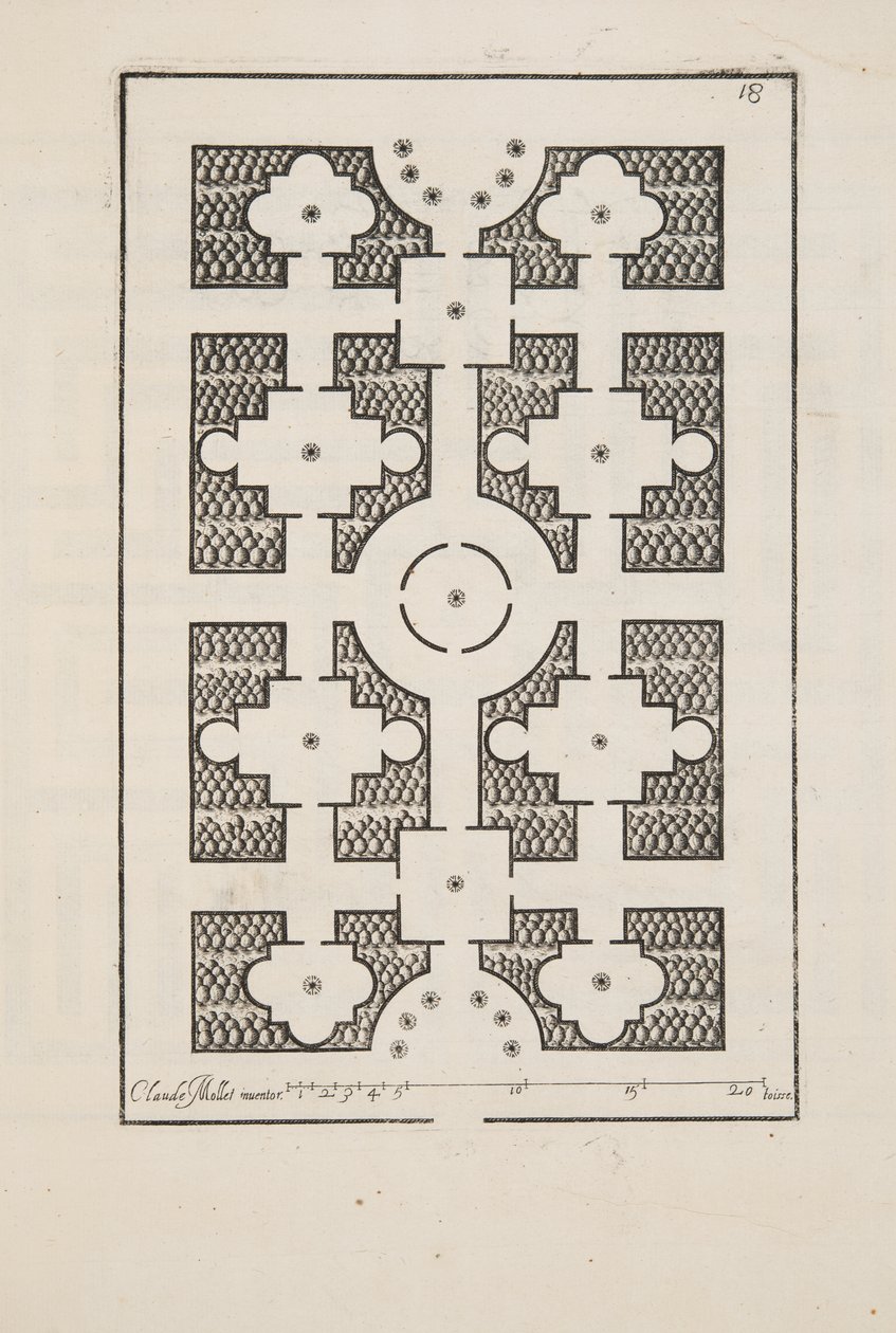 Design for Parterre, fra Theatre des Plans et Jardinages, pub.1652 (gravering) af Claude Mollet