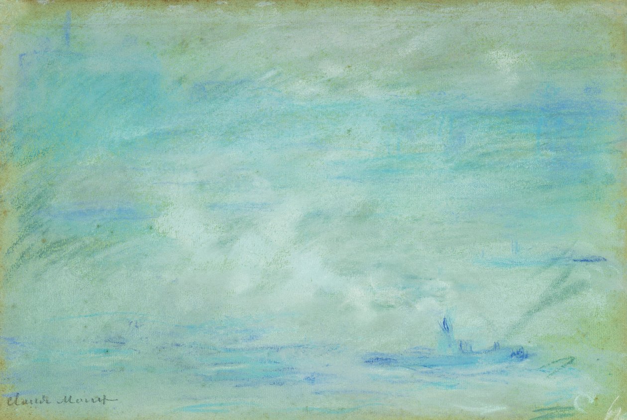 Båd på Themsen, dis effekt; Båd på Themsen, tågeeffekt, 1901 af Claude Monet
