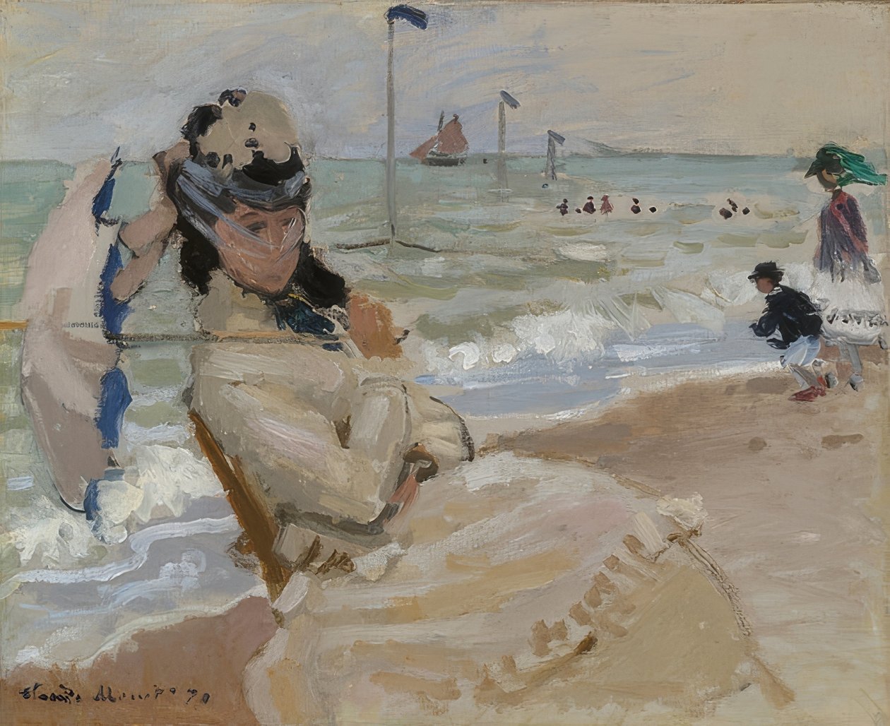 Camille på stranden i Trouville. 1870 af Claude Monet