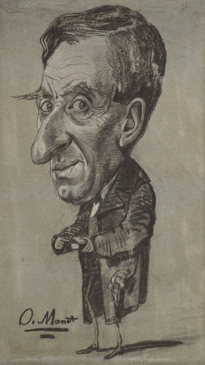 Karikatur af en mand med en snustobaksdåse af Claude Monet