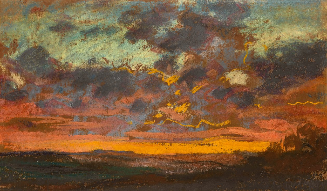 Solnedgang, ca. 1868 (pastel på papir) af Claude Monet