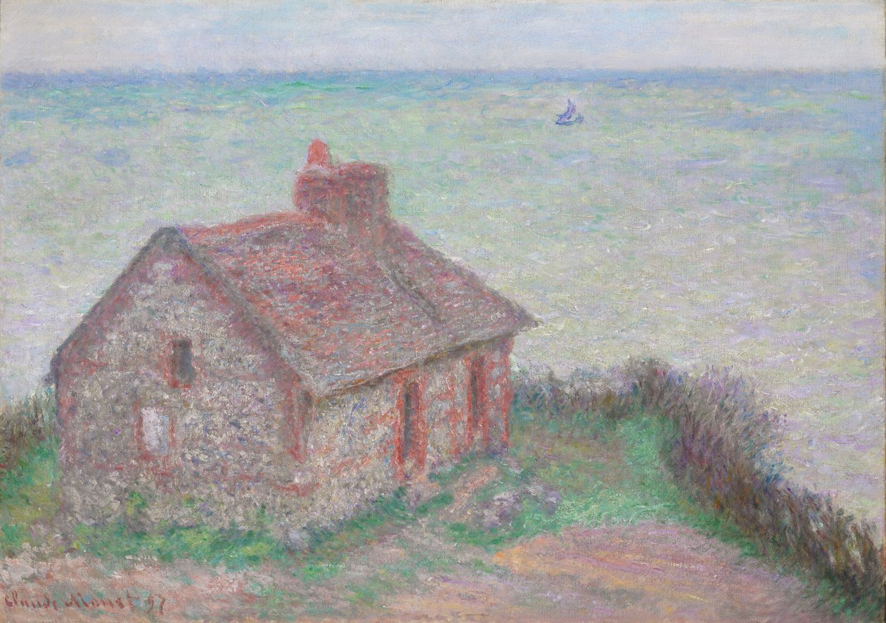 Toldbod, Rose Effekt; Toldhuset, lyserød effekt, 1897 af Claude Monet