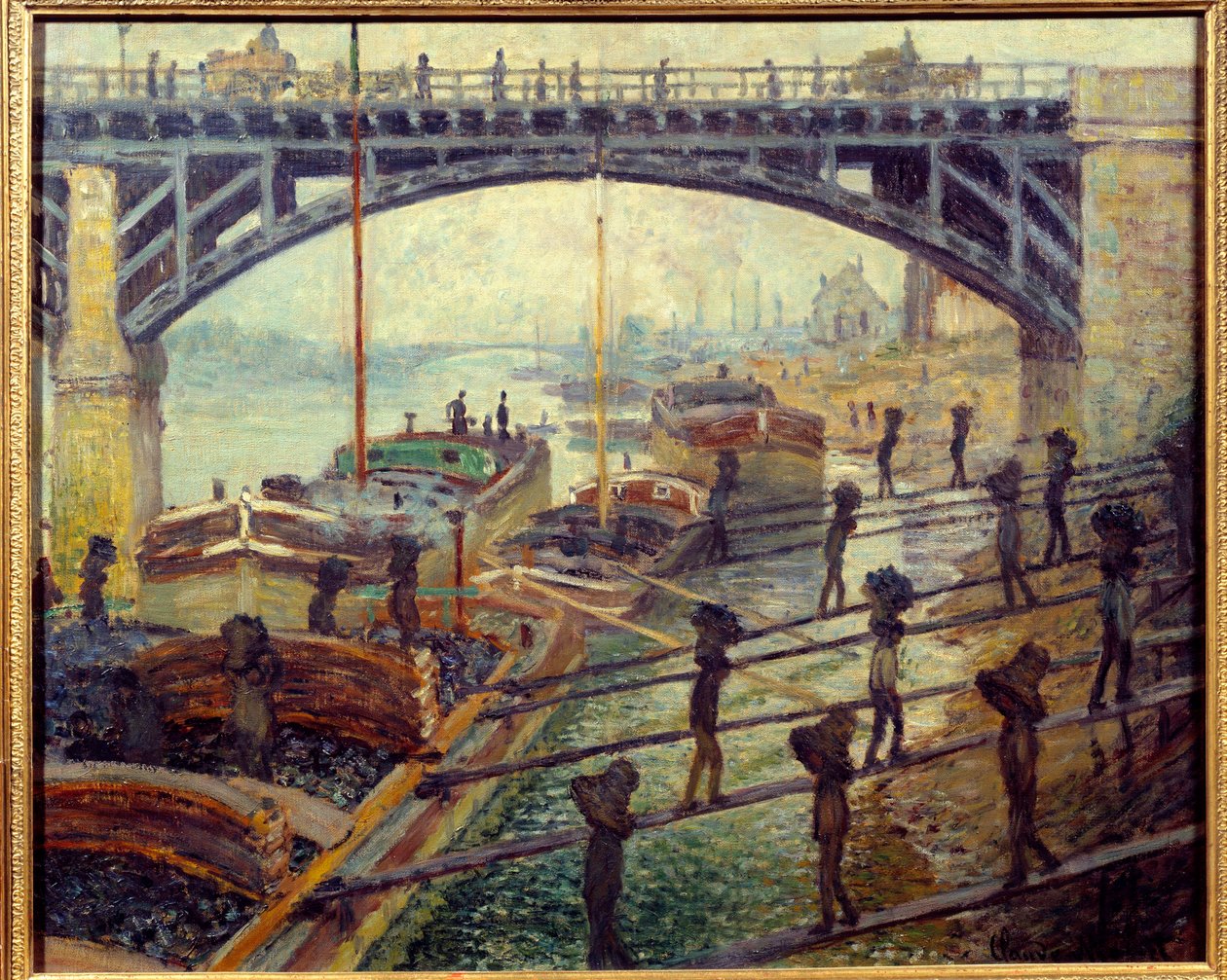Debardeurs kullossere læsser varer fra hytterne ved Seines bred. Maleri af Claude Monet (1840-1926) 1875 søn. 0,53x0,64 m Paris, musee d