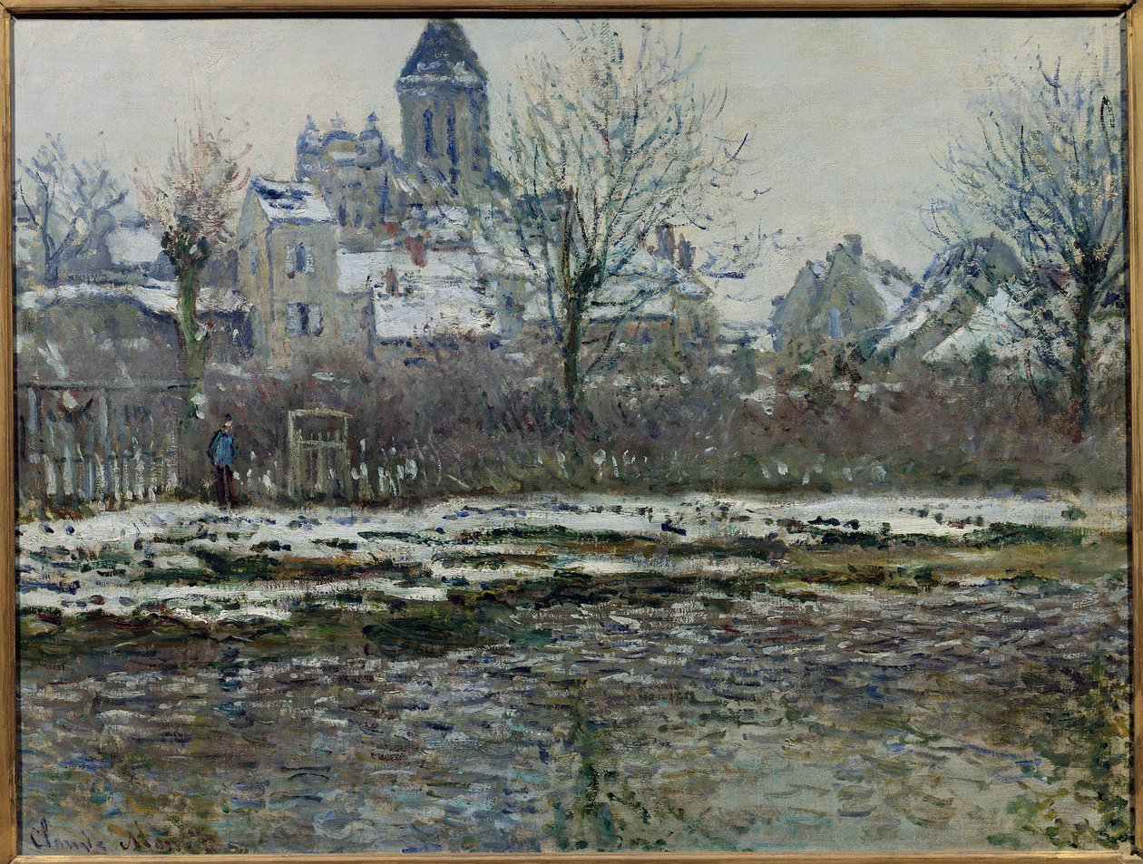 Effekt af sne i Vetheuil eller "" Eglise de Vetheuil, neige" Maleri af Claude Monet (1840-1926) 1878/79. Svag. 0,53 x 0,71 m. Paris, Musee d