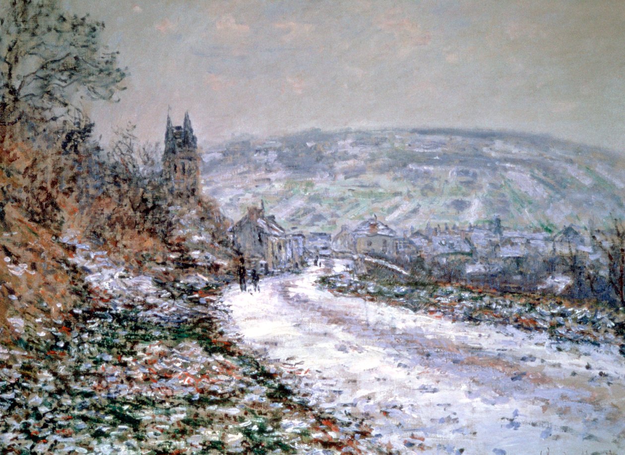 Indgang til landsbyen Vetheuil om vinteren, 1880 af Claude Monet