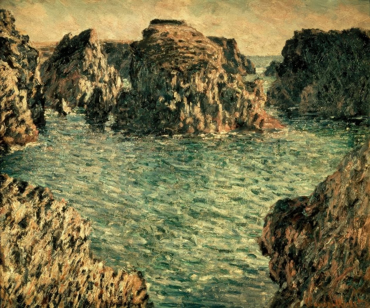 Indgang til Port-Goulphar, Belle-Ile af Claude Monet