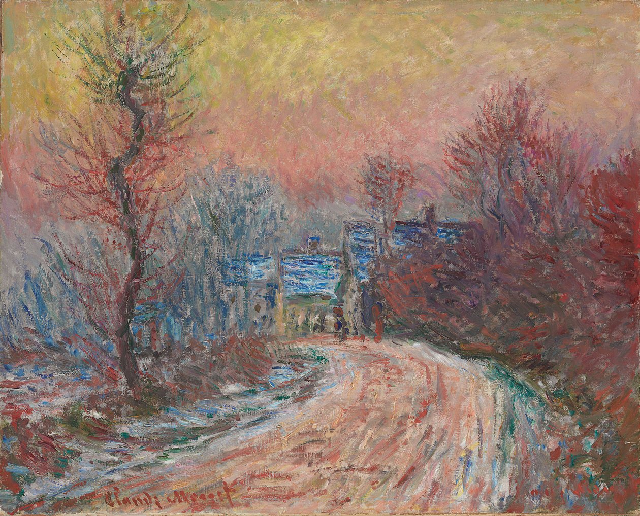 Adgang til Giverny om vinteren, solnedgang; Indgang til Giverny om vinteren, solnedgang, 1885 af Claude Monet