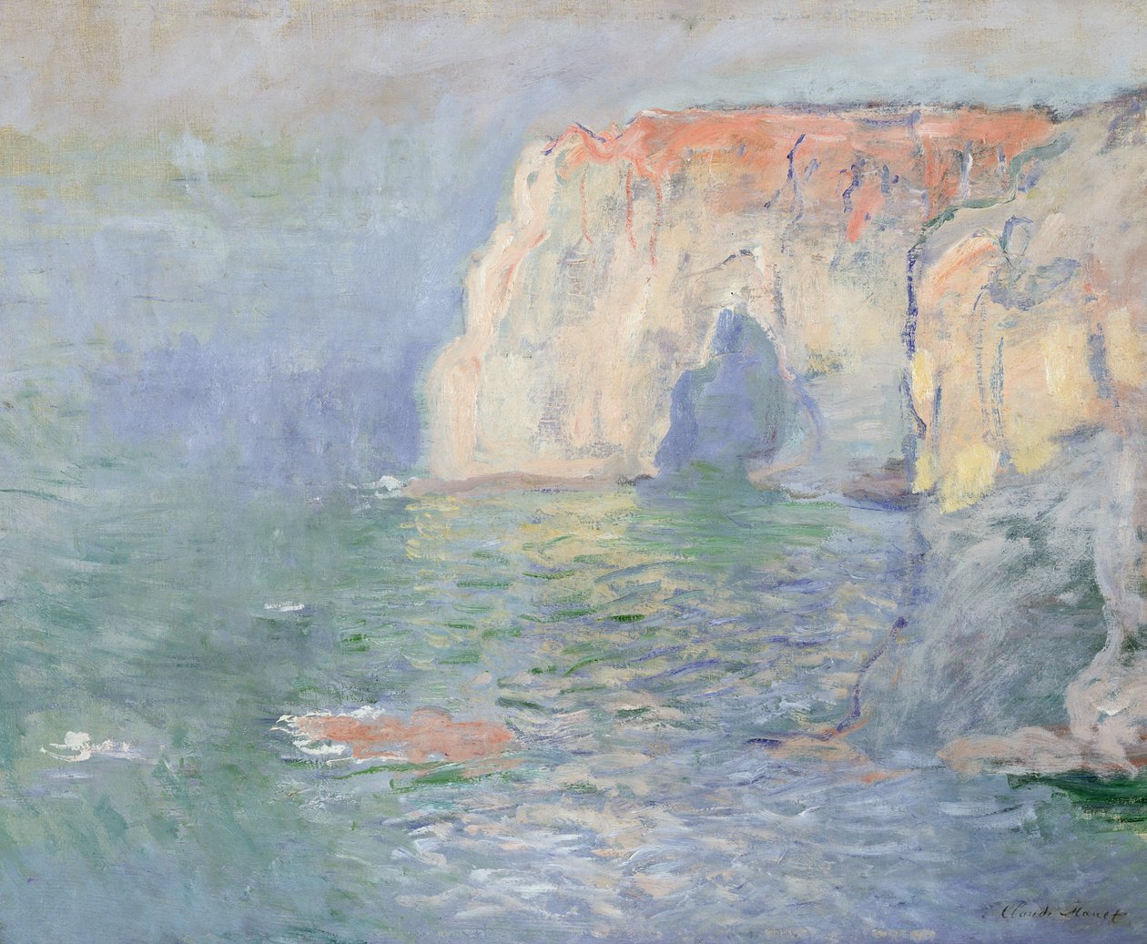 Etretat: La Manneporte, refleksioner over vandet af Claude Monet