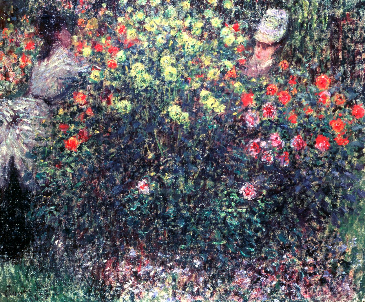 Piger i en solid masse af dahliaer, 1875 af Claude Monet