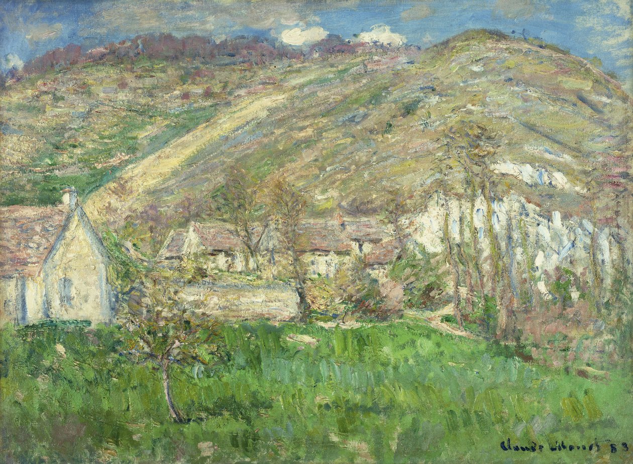 Hamlet i klipperne nær Giverny; Hameau de Falaises pres Giverny, 1885 af Claude Monet