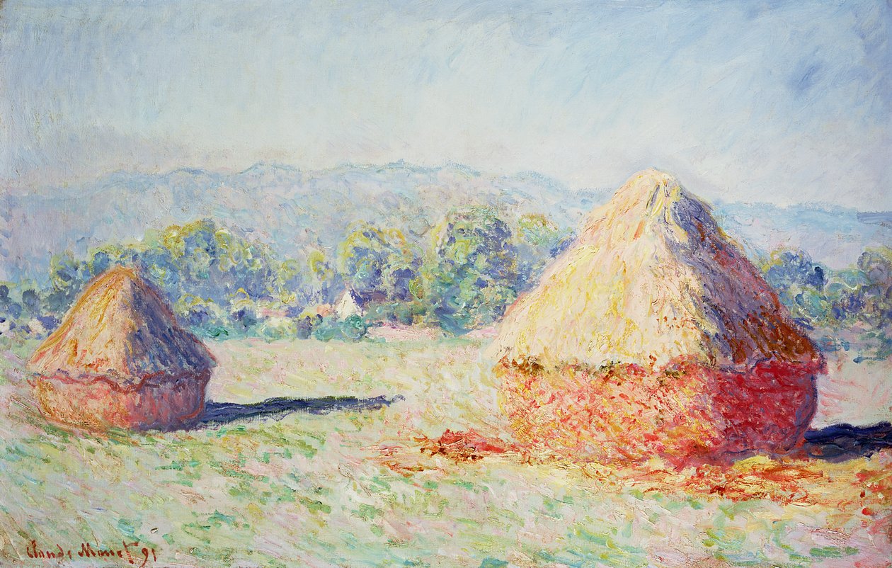 Høstakke i solen, morgeneffekt, 1891 af Claude Monet