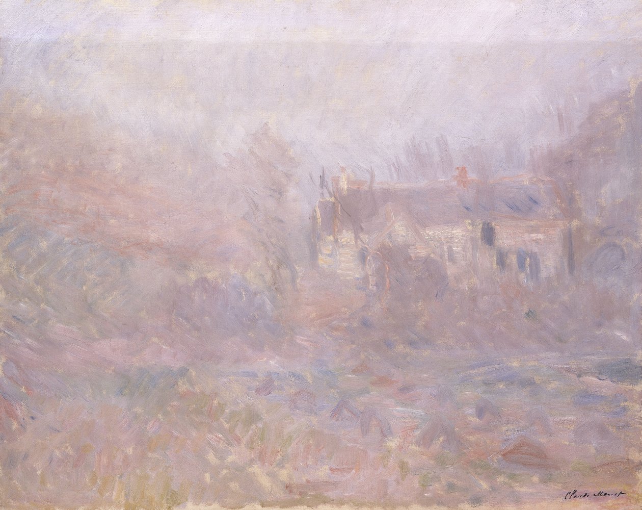 Huse ved Falaise i tågen, 1885 af Claude Monet