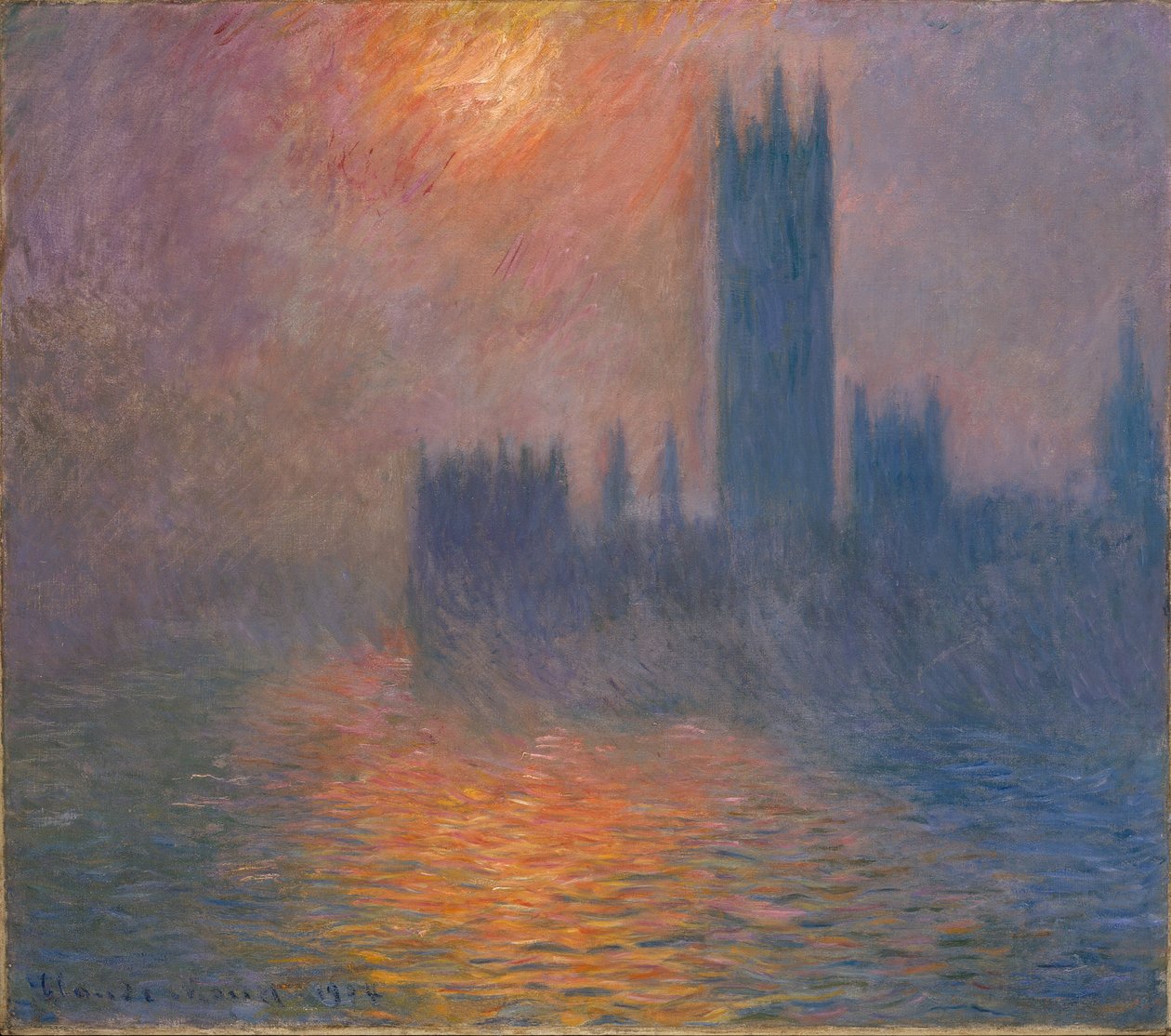 Parlamentets huse, solnedgang af Claude Monet