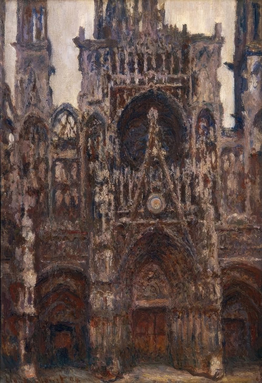 Rouens katedral, portalen set forfra, brun harmoni af Claude Monet
