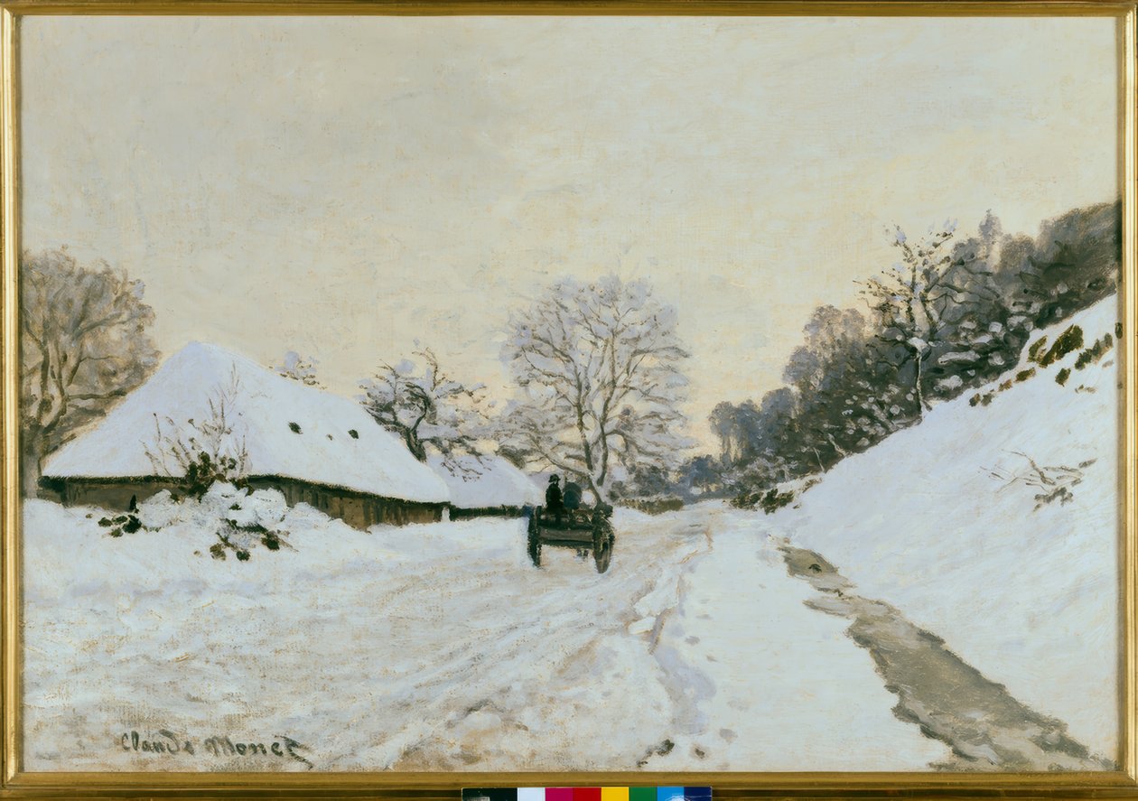 Vognen. Snedækket vej i Honfleur af Claude Monet