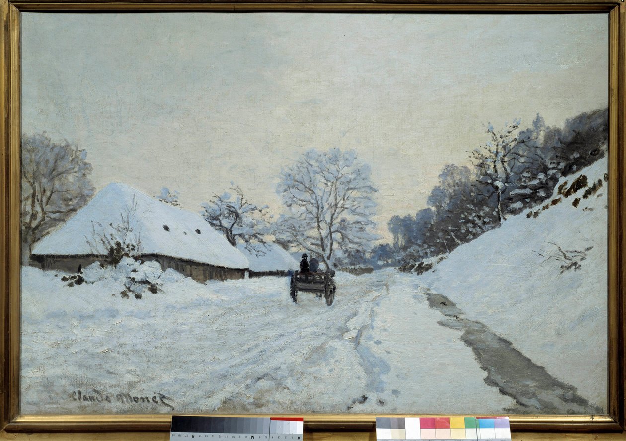Vognen, vej under sneen i Honfleur i 1867 Maleri af Claude Monet (1840-1926). 1867. Størrelse 0,65x0,92 m. Paris, Musee d