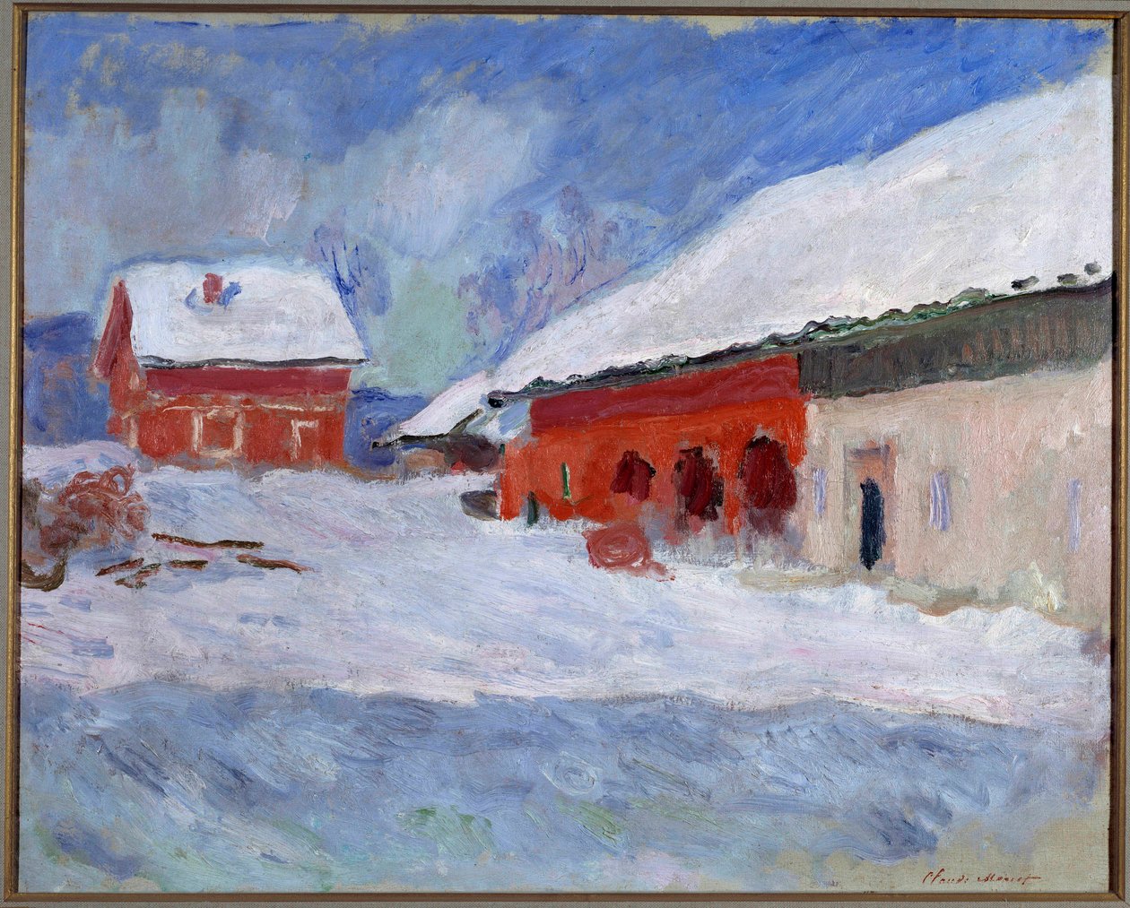 Norges landskab, huse under sneen af Claude Monet