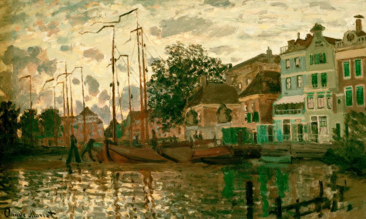Dæmningen i Zaandam om aftenen (Der Dam i Zaandam am Abend) af Claude Monet