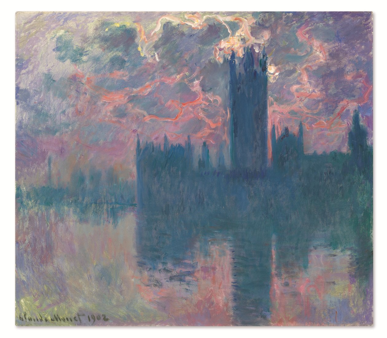 Le Parlement, soleil couchant (Parlamentsbygningen ved solnedgang) af Claude Monet