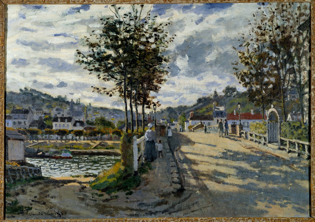 Le pont de Bougival Maleri af Claude Monet (1840-1926) 1869 Søn. 0,63x0,91 m Manchester. Currier Gallery Of Art af Claude Monet