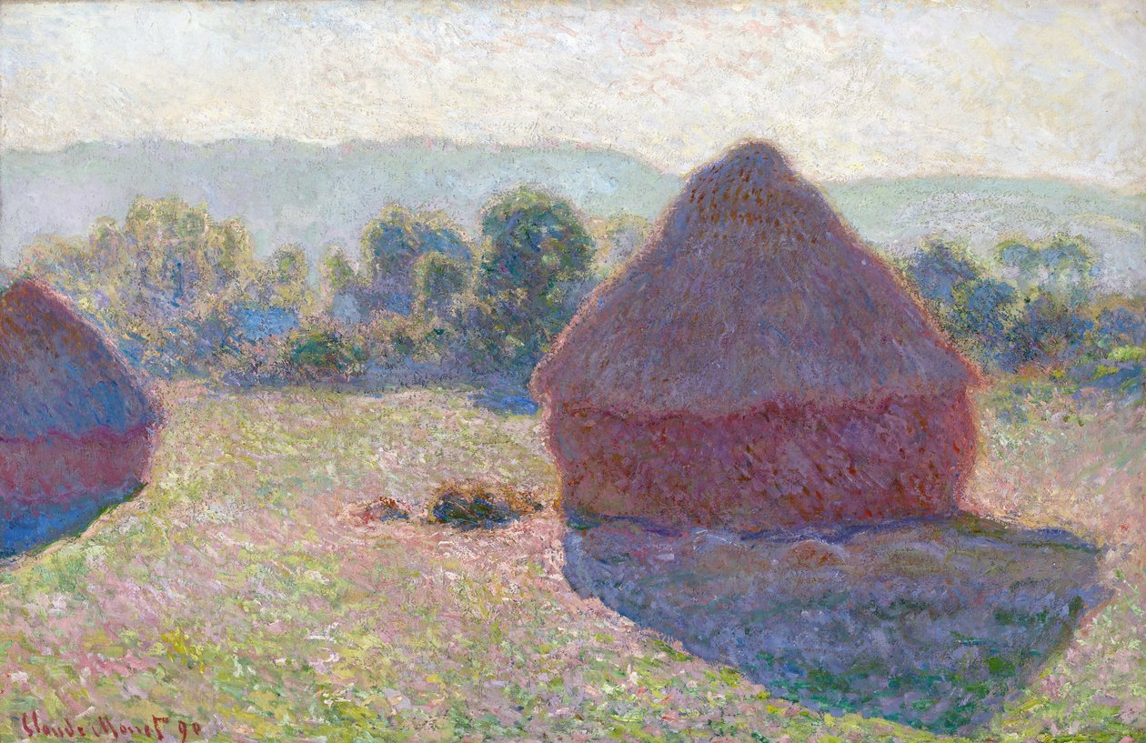 Les meules a midi (høstakke, middag) - Maleri af Claude Monet (1840-1926), olie på lærred, 65,6 x 100,6 cm af Claude Monet