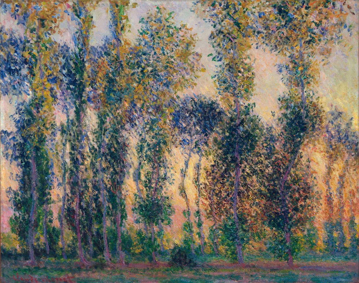 Popler i Giverny (Frankrig), solopgang. Maleri af Claude Monet (1840-1926), olie på lærred af Claude Monet
