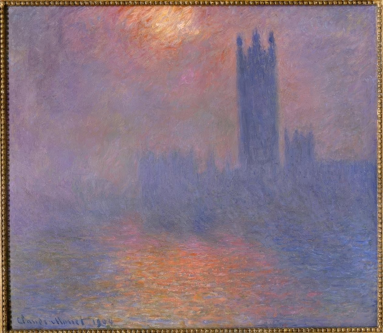 London, parlamentet, hul i solen i tågen af Claude Monet