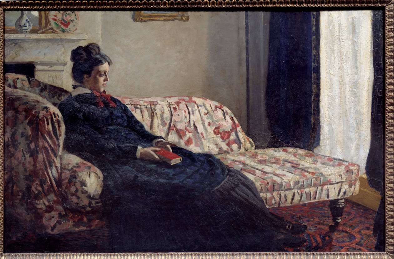 Meditation eller Madame Monet ved kanapen Maleri af Claude Monet (1840-1926) 1871 Søn. 0,48x0,75 m Paris, musee d