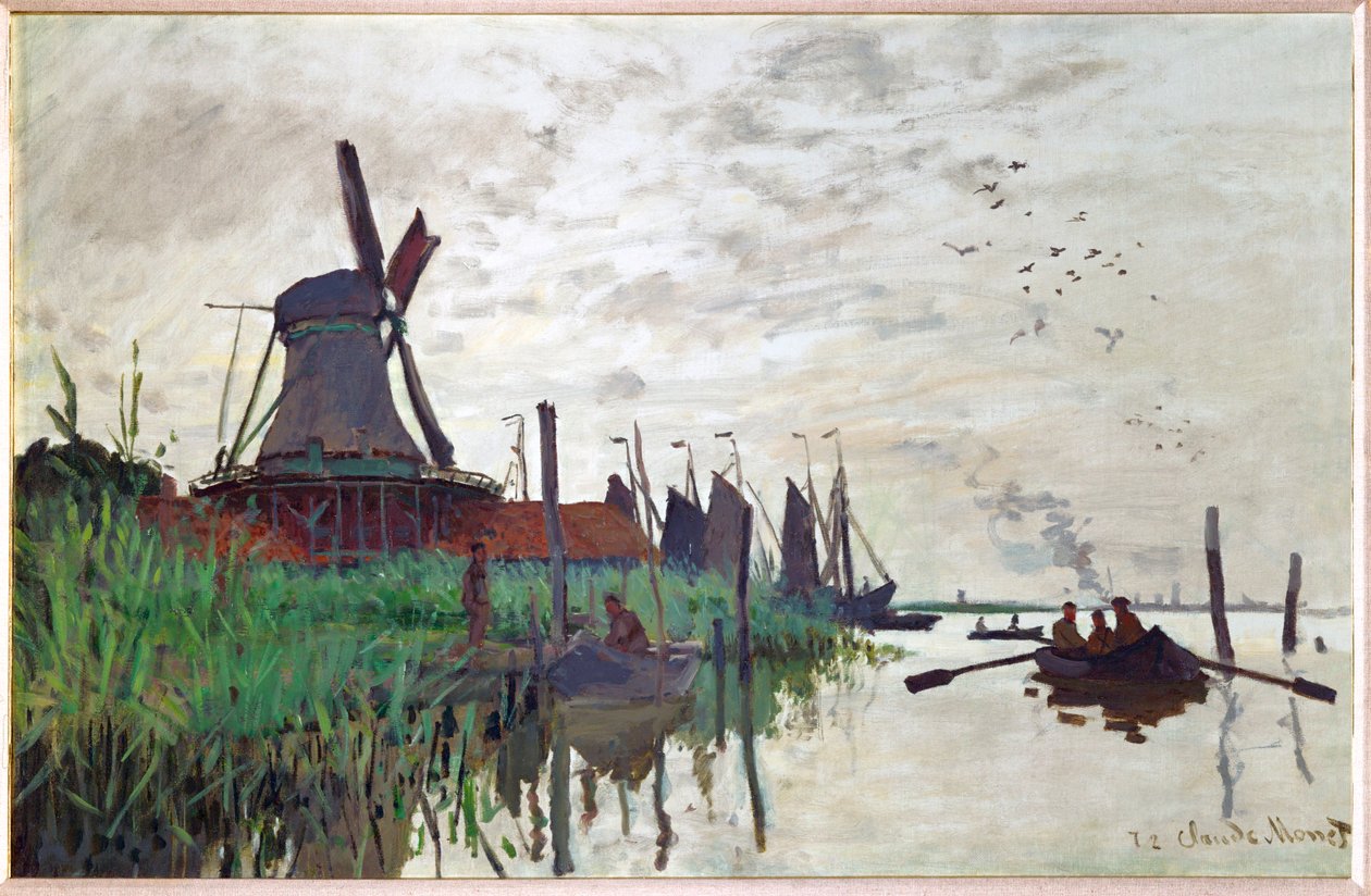 Moulin a Zaandam (olie på lærred) af Claude Monet