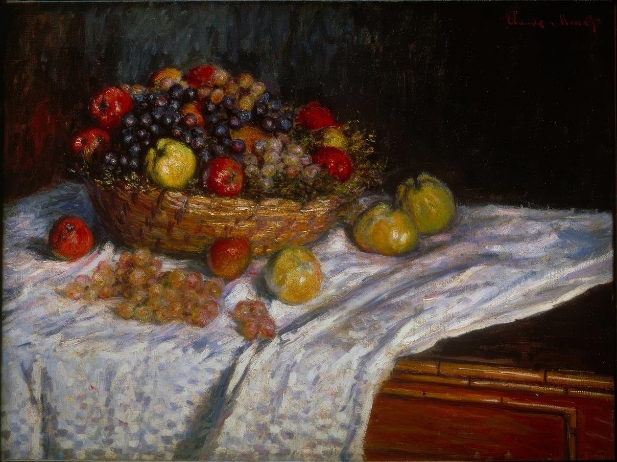 Stilleben: Vindruer og æbler af Claude Monet