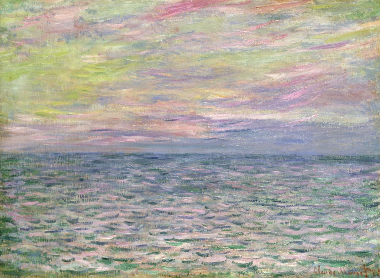 På det åbne hav, solnedgang ved Pourville; Solnedgang ved Pourville, Åbent Hav, 1882 af Claude Monet