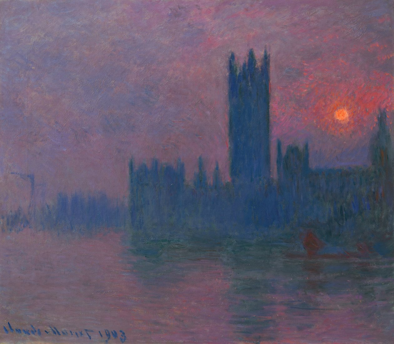Parlamentet, solnedgang, ca. 1900-03 (olie på lærred) af Claude Monet