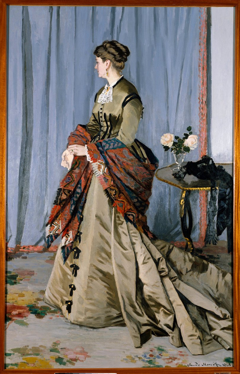 Portræt i foden af Madame Louis Joachim Gaudibert (1846-1877) i 1868 (2,17 x 1,38 cm). Olie på lærred af Claude Monet (1840-1926). Musee d