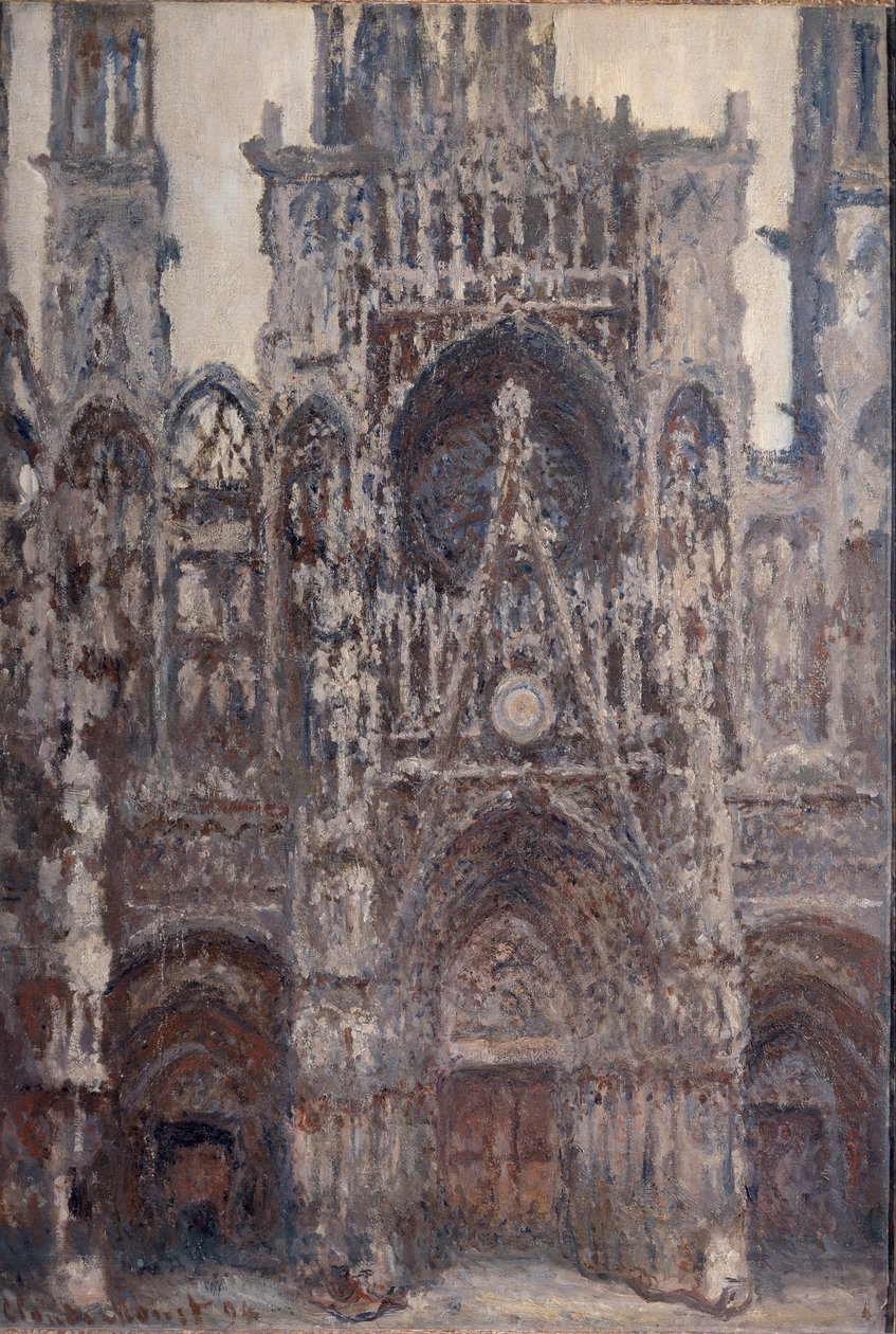 Rouen-katedralen, portalen, brun harmoni - olie på lærred af Claude Monet