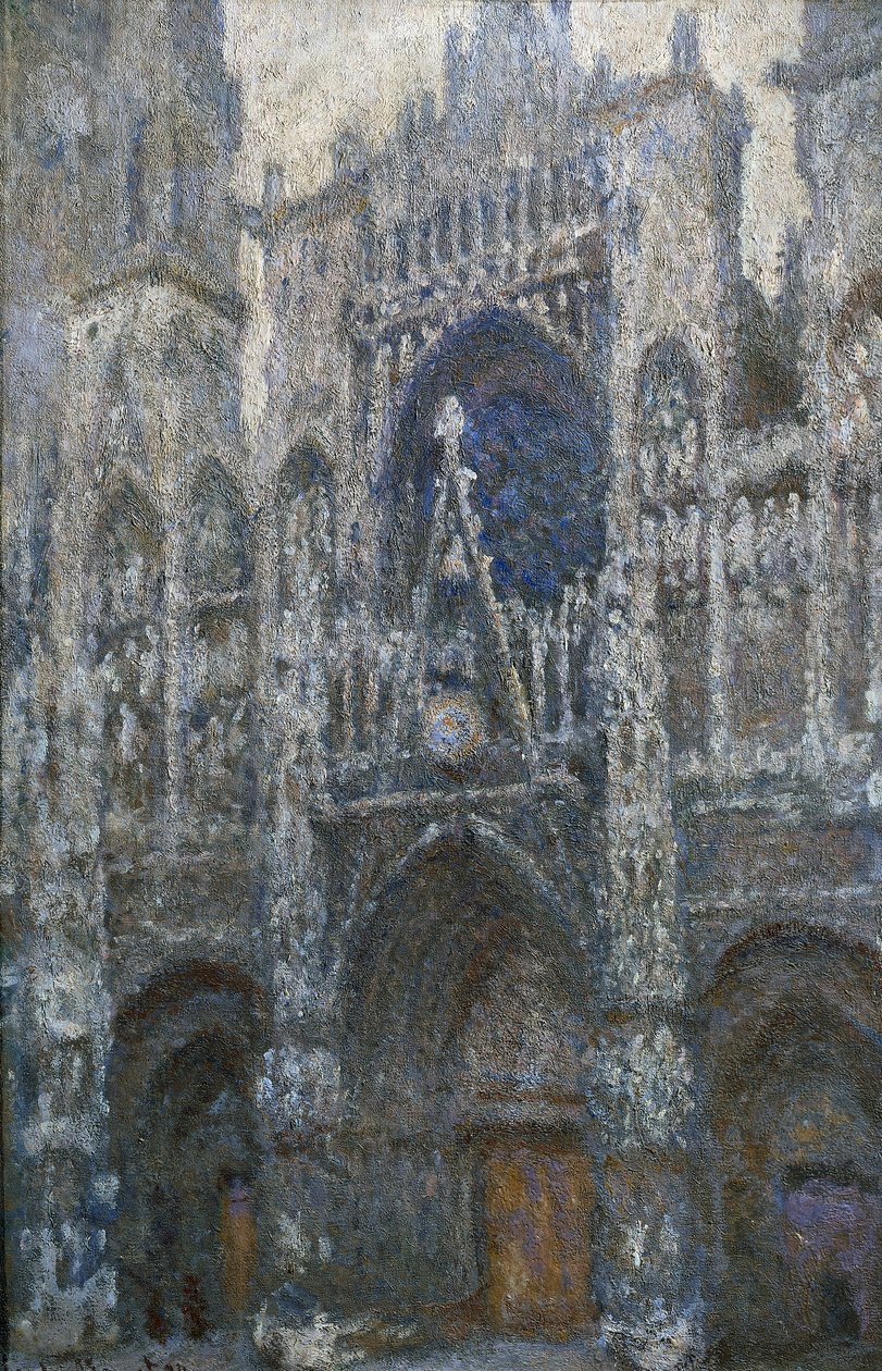 Rouen-katedralen, portalen; gråvejr af Claude Monet