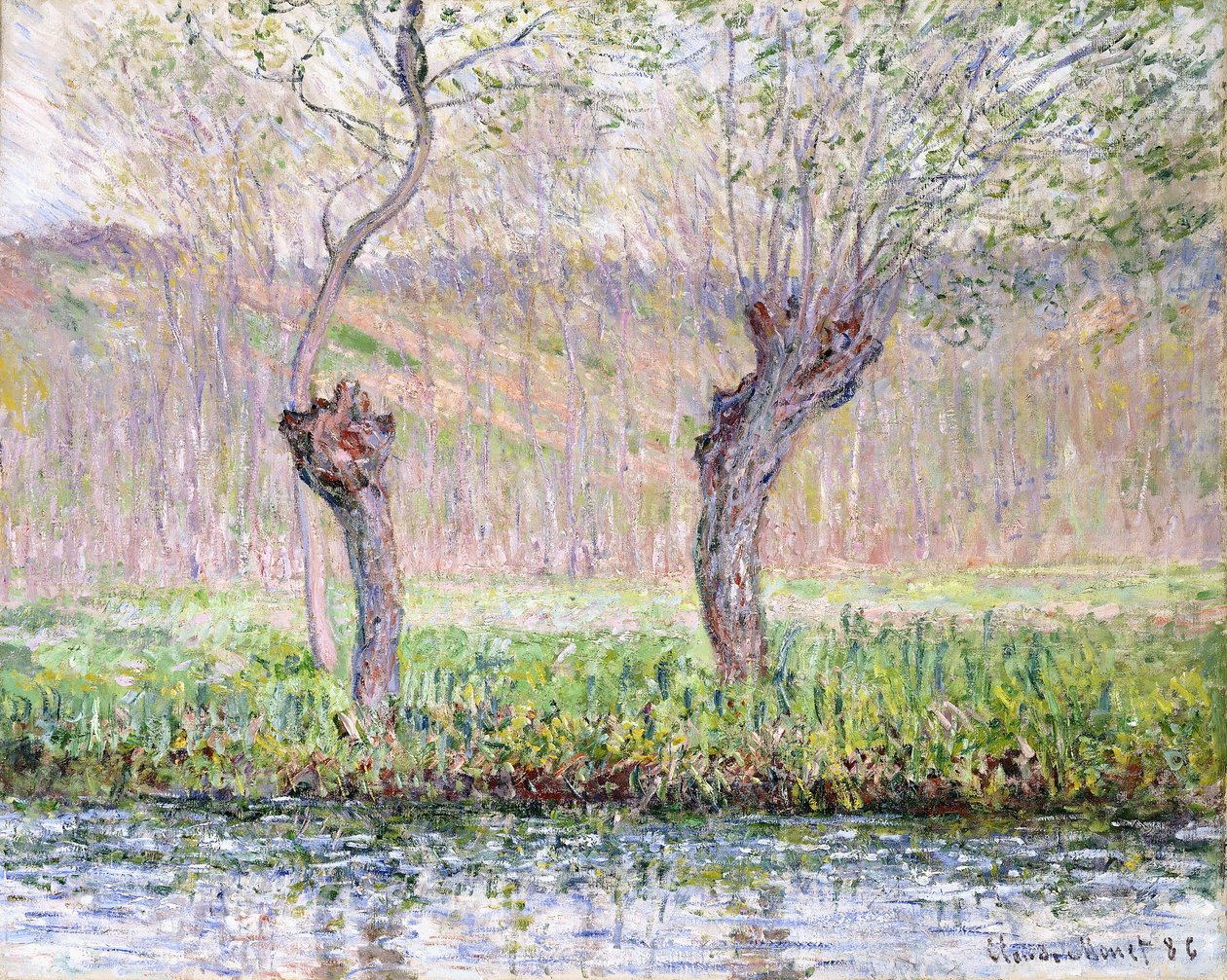 Spring, Piletræer, 1885 af Claude Monet