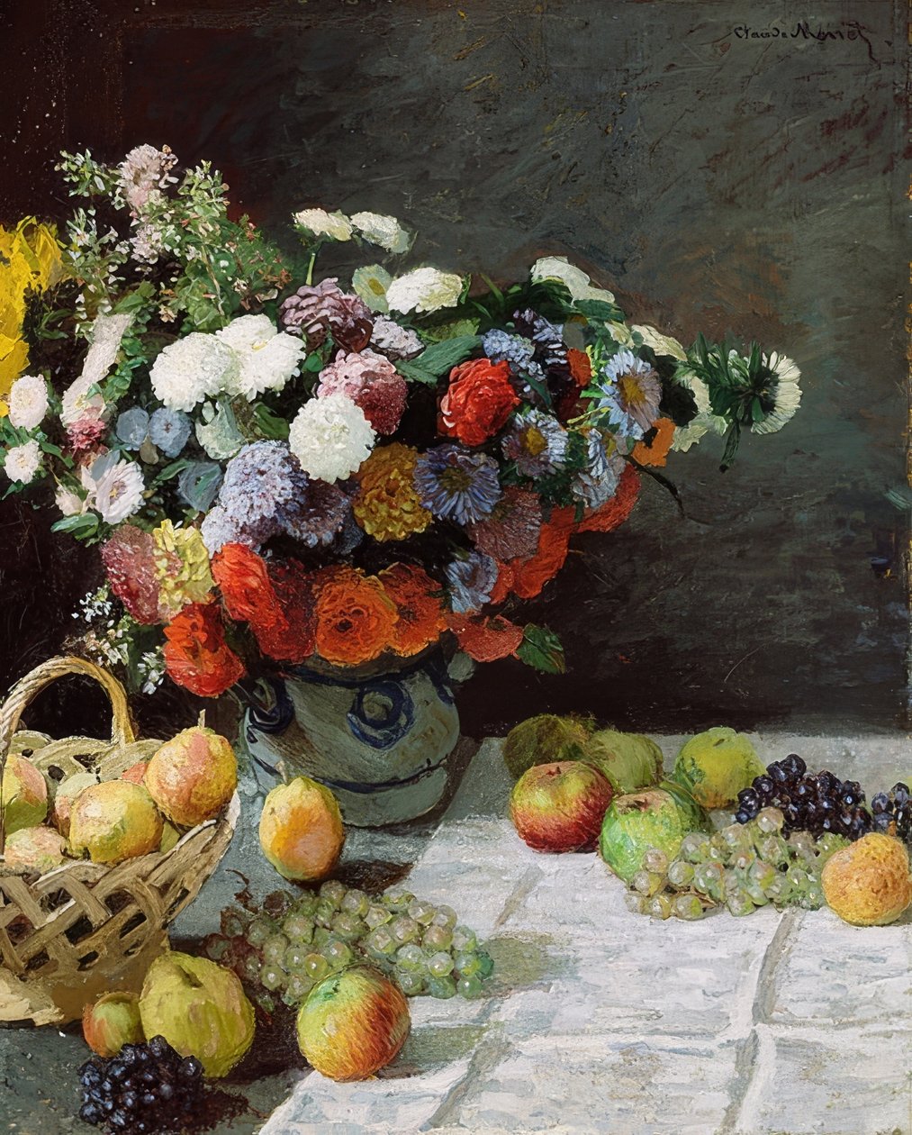 Stilleben med blomster og frugter. 1869 af Claude Monet